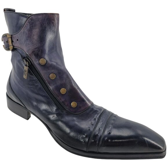 JO Ghost Navy Blue Leather Designer Zip Boots Mens 13 Italy Ankle Dress Shoes 46 - Picture 1 of 16